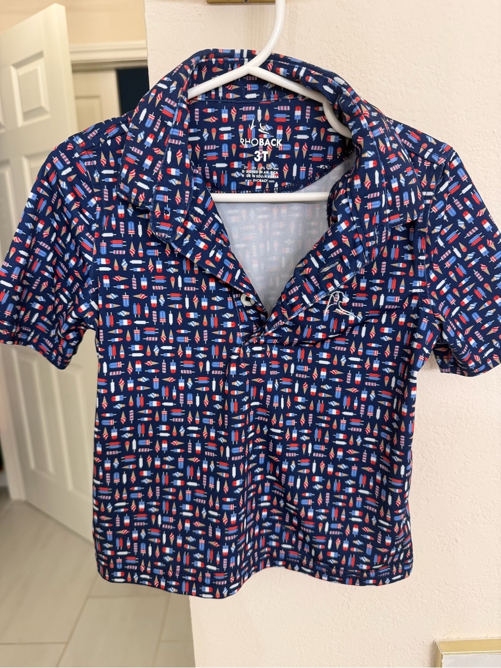 Rhoback Navy Polo with Red & White Nautical Print